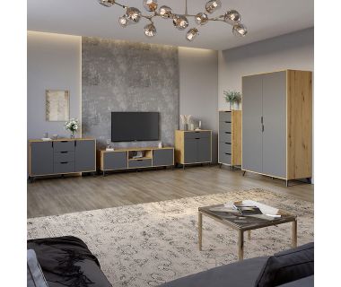 Комплект меблів для вітальні 5 предметів із чорними ніжками М-ЗОН Борн Дуб Артизан/Антрацит (MZN-031073)