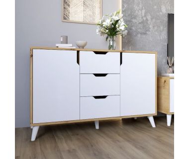 Комод у вітальню з білими ніжками М-ЗОН Борн 1200 Дуб артизан/Німфея Альба (білий) (MZN-031095)