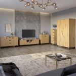 Комплект мебели для гостиной 5 предметов с черными ножками М-ЗОН Борн Дуб Артизан (MZN-031072)