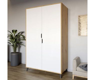 Шафа дводверна з чорними ніжками М-ЗОН Борн 1200 Дуб Артизан/Німфея Альба (білий) (MZN-031062)