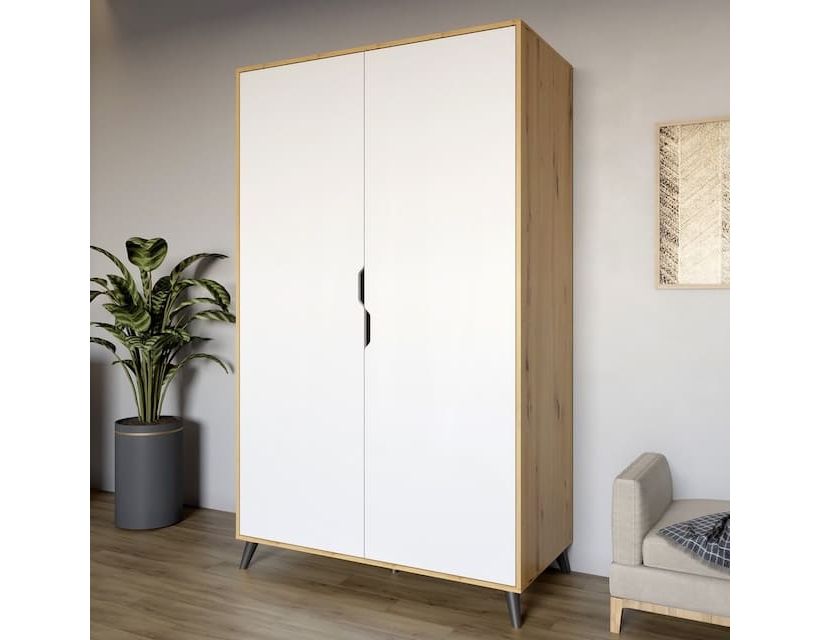 Шафа дводверна з чорними ніжками М-ЗОН Борн 1200 Дуб Артизан/Німфея Альба (білий) (MZN-031062)