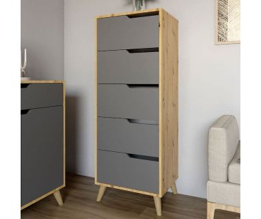 Комод високий з ніжками у кольорі Горіх світлий 5 ящиків М-ЗОН Борн 500 Дуб Артизан/Антрацит (MZN-031102)
