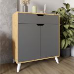 Комод в гостиную с белыми ножками М-ЗОН Борн 750 Дуб Артизан/Антрацит (MZN-031041)