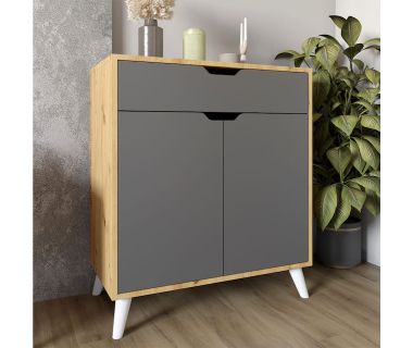 Комод у вітальню з білими ніжками М-ЗОН Борн 750 Дуб Артизан/Антрацит (MZN-031041)