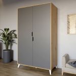 Шкаф двухдверный с белыми ножками М-ЗОН Борн 1200 Дуб Артизан/Антрацит (MZN-031053)