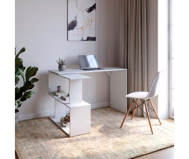 Стіл комп'ютерний поворотний з полицями М-ЗОН Джеко 1200 Німфея Альба (білий) (MZN-031031)