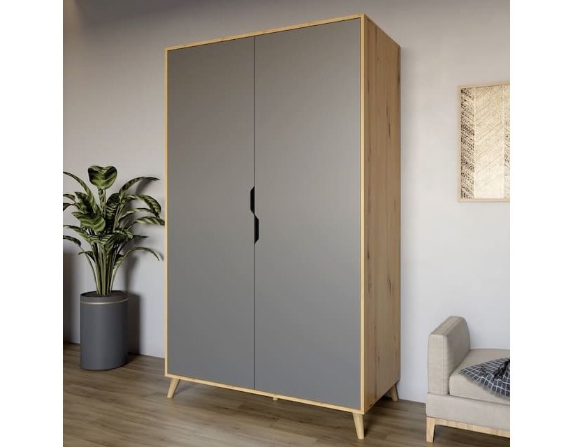 Шафа дводверна з ніжками кольору світлий горіх М-ЗОН Борн 1200 Дуб Артизан/Антрацит (MZN-031057)