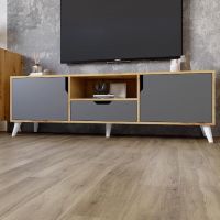 Тумба під телевізор із білими ніжками М-ЗОН Борн 1600 Дуб артизан/Антрацит (MZN-031076)