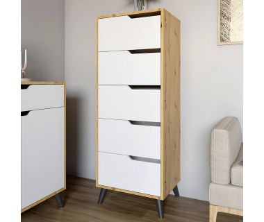Комод високий із чорними ніжками 5 ящиків М-ЗОН Борн 500 Дуб Артизан/Німфея Альба (білий) (MZN-031104)