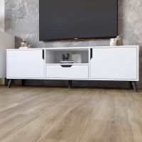 Тумба під телевізор із чорними ніжками М-ЗОН Борн 1600 Німфея Альба (білий) (MZN-031086)