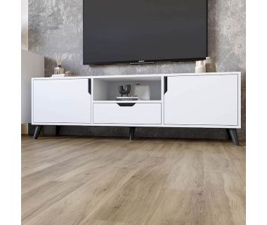 Тумба під телевізор із чорними ніжками М-ЗОН Борн 1600 Німфея Альба (білий) (MZN-031086)