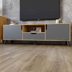 Тумба под телевизор с черными ножками М-ЗОН Борн 1600 Дуб артизан/Антрацит (MZN-031077)