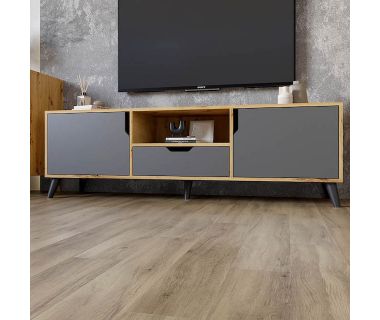 Тумба під телевізор із чорними ніжками М-ЗОН Борн 1600 Дуб артизан/Антрацит (MZN-031077)