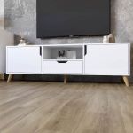 Тумба під телевізор із ніжками у кольорі Горіх світлий М-ЗОН Борн 1600 Німфея Альба (білий) (MZN-031087)