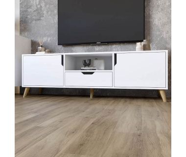 Тумба під телевізор із ніжками у кольорі Горіх світлий М-ЗОН Борн 1600 Німфея Альба (білий) (MZN-031087)