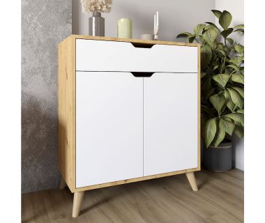 Комод у вітальню з ніжками у кольорі Горіх світлий М-ЗОН Борн 750 Дуб Артизан/Німфеа Альба (білий) (MZN-031046)