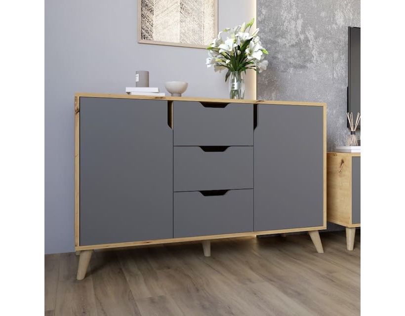 Комод у вітальню з ніжками у кольорі Горіх світлий М-ЗОН Борн 1200 Дуб артизан/Антрацит (MZN-031089)