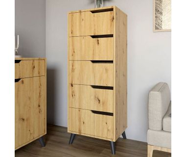 Комод високий із чорними ніжками 5 ящиків М-ЗОН Борн 500 Дуб Артизан (MZN-031107)