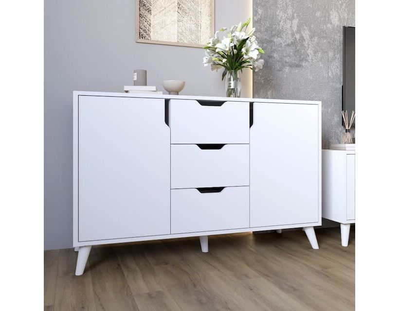 Комод у вітальню з білими ніжками М-ЗОН Борн 1200 Німфея Альба (білий) (MZN-031098)