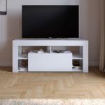 Тумба під телевізор із 4 полицями М-ЗОН Джеко 140 Німфея Альба (білий) (MZN-031034)