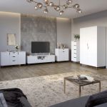 Комплект мебели для гостиной 5 предметов с черными ножками М-ЗОН Борн Нимфея Альба (белый) (MZN-031075)