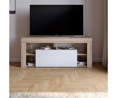 Тумба під телевізор із 4 полицями М-ЗОН Джеко 140 Сонома/Німфея Альба (білий) (MZN-031035)