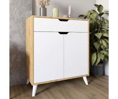 Комод у вітальню з білими ніжками М-ЗОН Борн 750 Дуб Артизан/Німфеа Альба (білий) (MZN-031042)