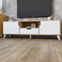 Тумба під телевізор із білими ніжками М-ЗОН Борн 1600 Дуб Артизан/Німфея Альба (білий) (MZN-031079)