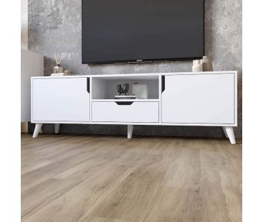 Тумба під телевізор із білими ніжками М-ЗОН Борн 1600 Німфея Альба (білий) (MZN-031099)