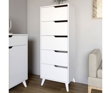 Комод високий із білими ніжками 5 ящиків М-ЗОН Борн 500 Німфея Альба (білий) (MZN-031109)