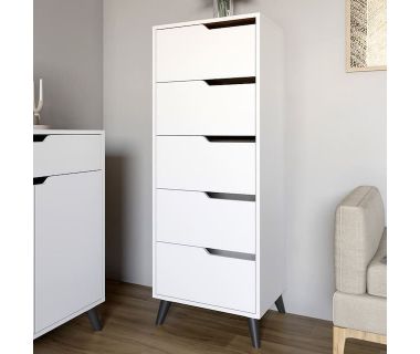 Комод високий із чорними ніжками 5 ящиків М-ЗОН Борн 500 Німфея Альба (білий) (MZN-031110)