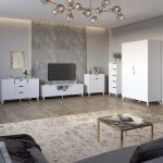 Комплект мебели для гостиной 5 предметов с белыми ножками М-ЗОН Борн Дуб Артизан/Антрацит (MZN-031065)