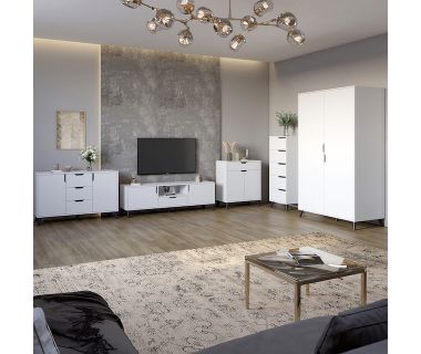 Комплект меблів для вітальні 5 предметів із чорними ніжками М-ЗОН Борн Німфея Альба (білий) (MZN-031075)