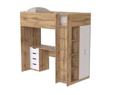 Кровать-чердак детская Binky ДЮС33 Art In Head дуб тахо и белый супермат (МДФ) (110212801)