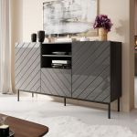 ABETO CAMA MEBLE Комод графит/графит глянец/черные металлические ножки