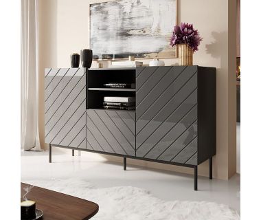 ABETO CAMA MEBLE Комод графіт / графіт глянець / чорні металеві ніжки ABETO CAMA MEBLE Комод графіт / графіт глянець / чорні металеві ніжки