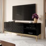 ABETO 150 CAMA MEBLE Тумба ТВ черный/черный глянец/золотые металлические ножки