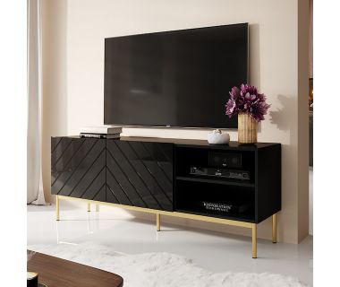 ABETO 150 CAMA MEBLE Тумба ТВ черный/черный глянец/золотые металлические ножки