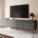 ABETO 200 CAMA MEBLE Тумба ТВ графит/графит глянец/черные металлические ножки