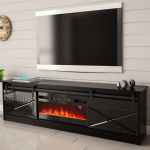GRANERO CAMA MEBLE Тумба ТВ чорний/чорний глянець з чорним електрокаміном