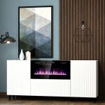 PAFOS 180 EF CAMA MEBLE Комод белый/черный камин/черные ножки