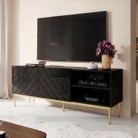 ABETO 150 CAMA MEBLE Тумба ТВ черный/черный глянец/золотые металлические ножки