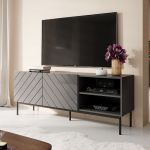 ABETO 150 CAMA MEBLE Тумба ТВ графит/графит глянец/черные металлические ножки