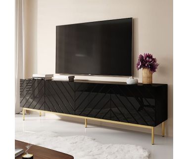 ABETO 200 CAMA MEBLE Тумба ТВ черный/черный глянец/золотые металлические ножки