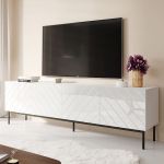 ABETO 200 CAMA MEBLE Тумба ТВ белый/белый глянец/черные металлические ножки