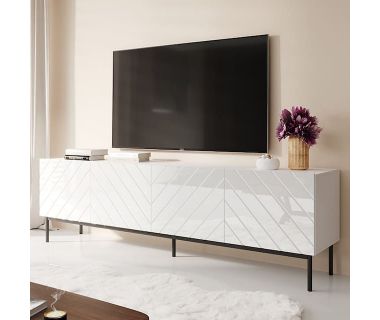 ABETO 200 CAMA MEBLE Тумба ТВ белый/белый глянец/черные металлические ножки ABETO 200 CAMA MEBLE Тумба ТВ белый/белый глянец/черные металлические ножки