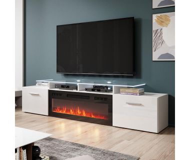 ROVA EF CAMA MEBLE Тумба ТВ белый/белый глянец с черным электрокамином ROVA EF CAMA MEBLE Тумба ТВ белый/белый глянец с черным электрокамином