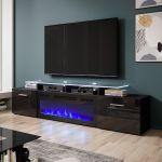 ROVA EF CAMA MEBLE Тумба ТВ чорний/чорний глянець з чорним електрокаміном