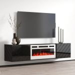 LUXE EF CAMA MEBLE Тумба ТВ навісна чорний / чорний глянець з білим електрокаміном
