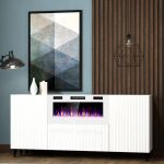 PAFOS 180 EF CAMA MEBLE Комод белый/белый камин/черные ножки